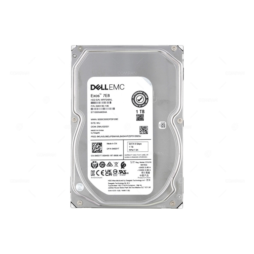 M33YT SEAGATE HARD DRIVE 1TB 6G 7.2K SATA 3.5 LFF 0M33YT, ST1000NM004A, 2MN130-136